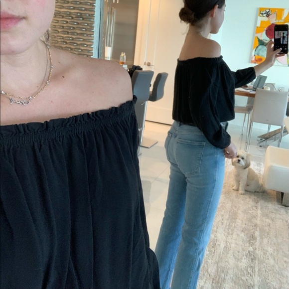 Brandy Melville Off the Shoulder Top Black Long Sleeve Cropped ANY OFFER - Picture 3 of 6